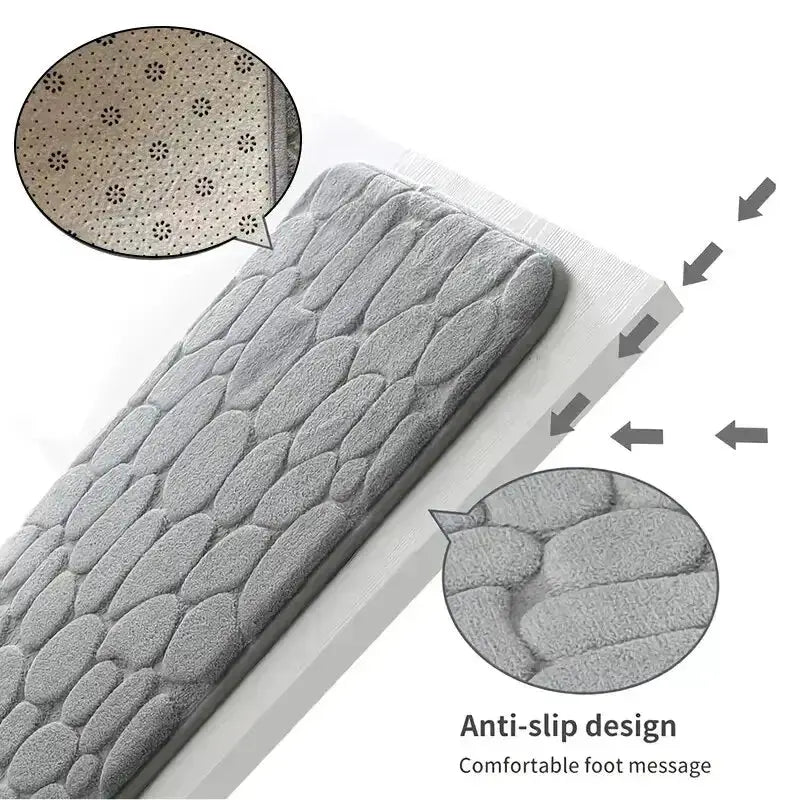 CozyNest Embossed Fiber Carpet Anti Slip Mat With Memory Foam Velvet Pebble Pattern For Bathroom And Living Room