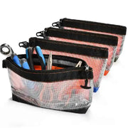 Transparent PVC waterproof tool organizer pouch set by Simples Market, five zippered pouches with black tops