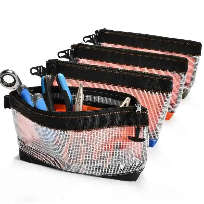Transparent PVC waterproof tool organizer pouch set by Simples Market, five zippered pouches with black tops
