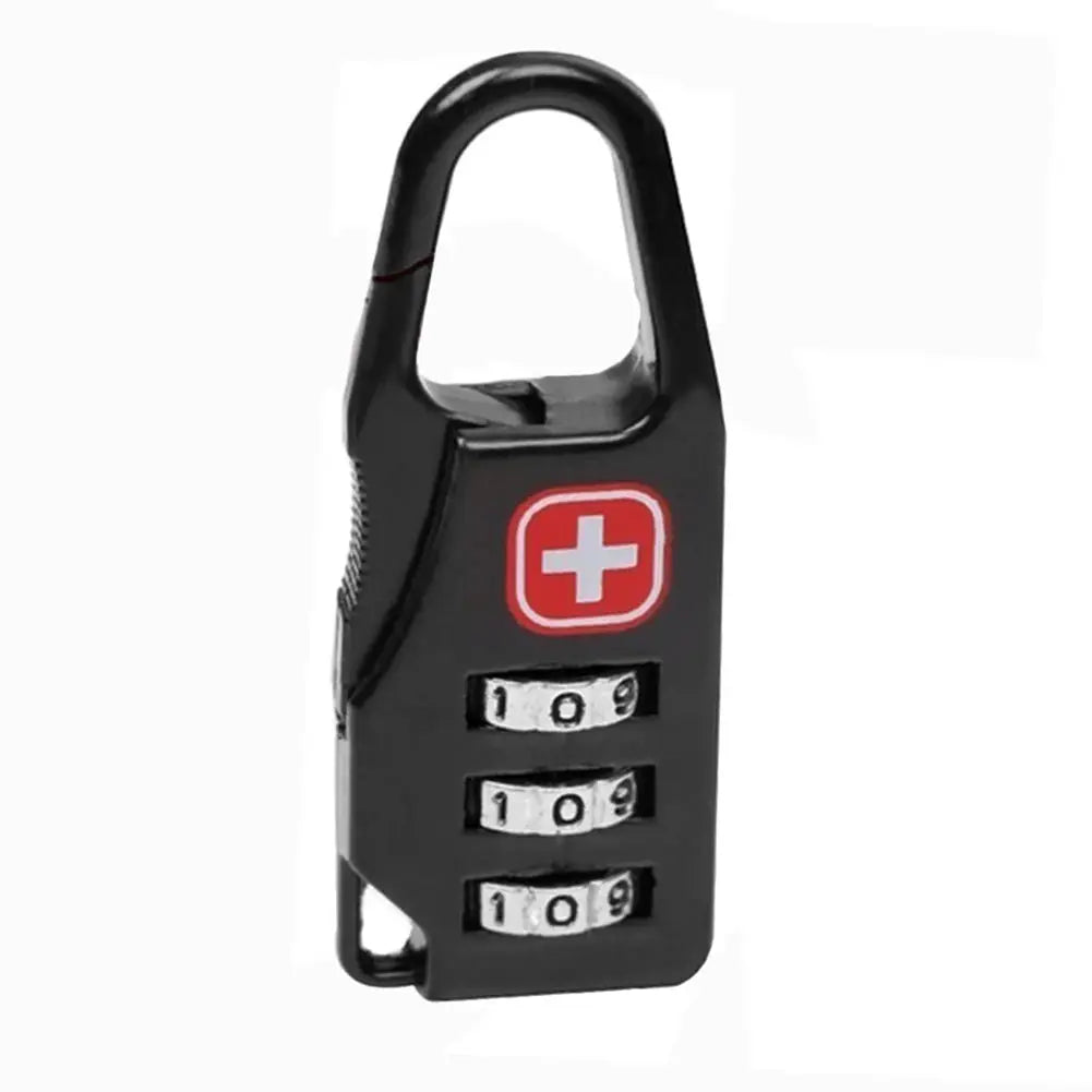 Simples Market mini 3-dial combo padlock for luggage, black with red cross logo