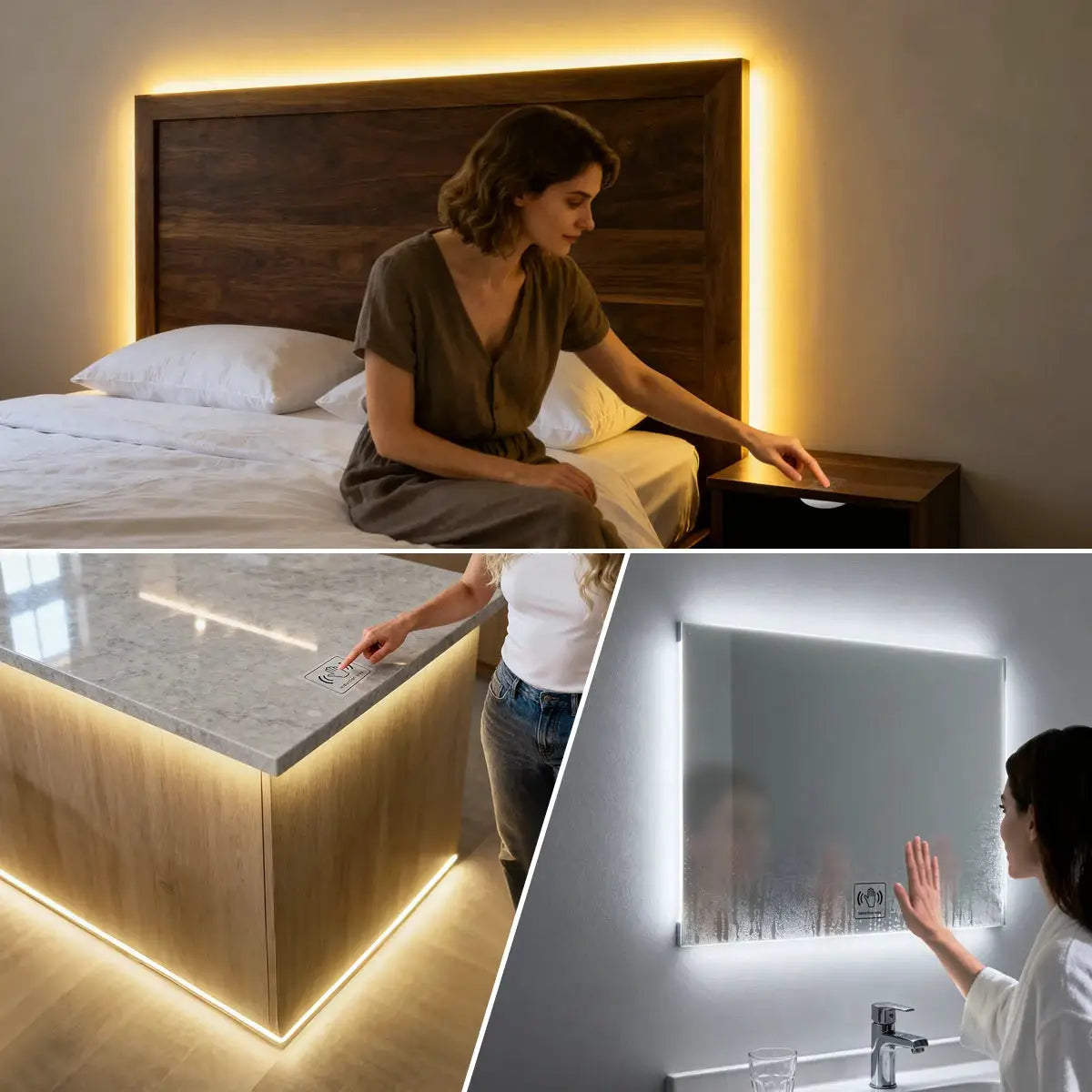 Simples Market self-adhesive COB LED light tape for under-cabinet lighting; touch-dimmable, 2–10m, three installations