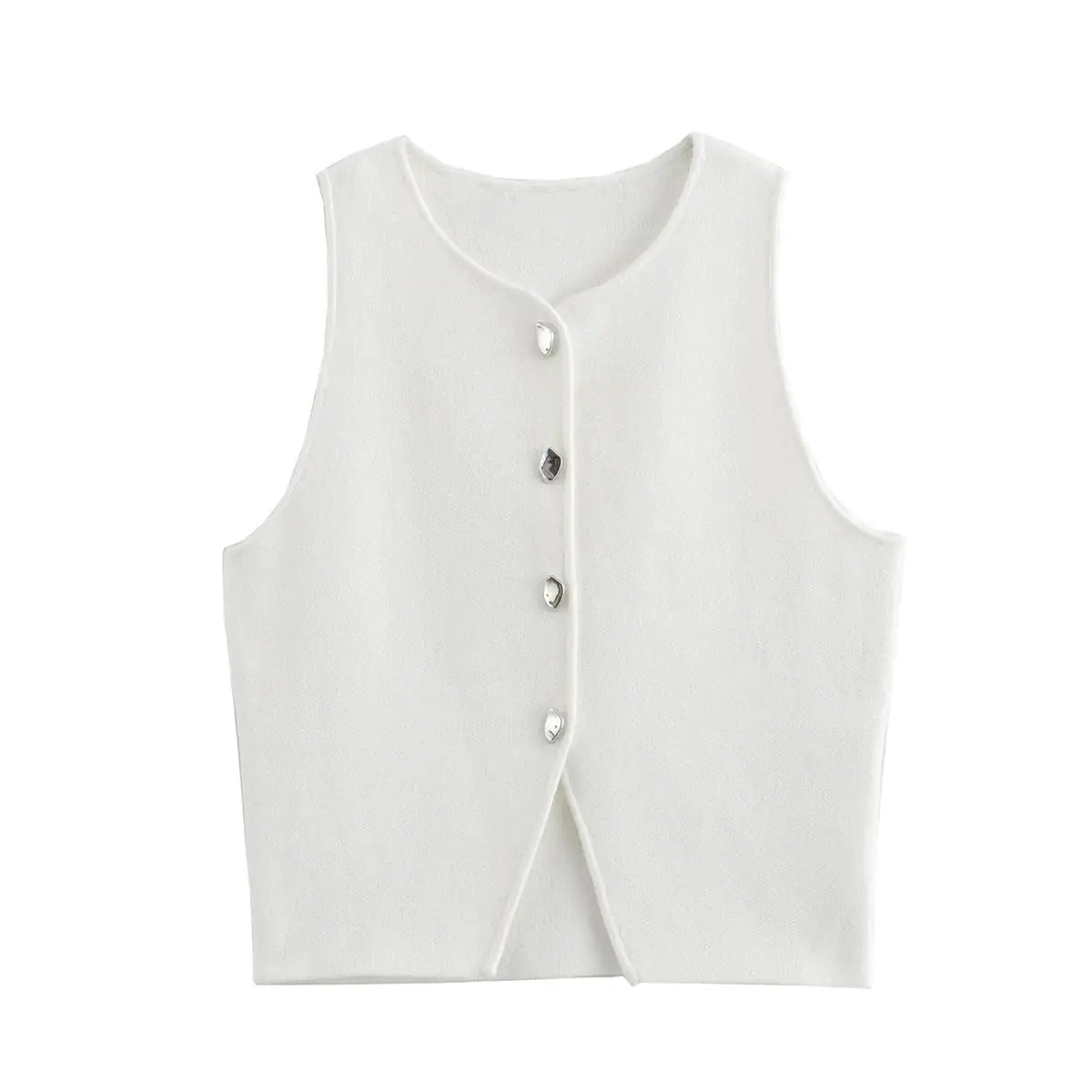 HXAO Womens Cropped Knit Vest Sleeveless Button Front O Neck Autumn Layering Essential Stylish Versatile Knitwear