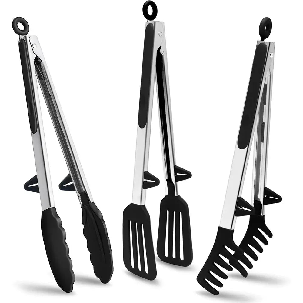 LMETJMA Silicone Kitchen Tongs Nonstick Heat Resistant for BBQ Salad Pasta Steak Noodles JT302