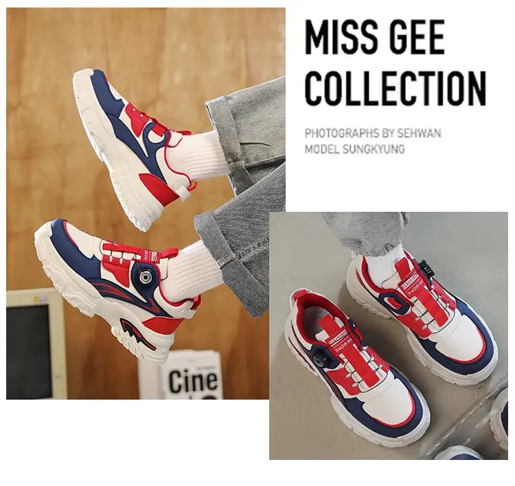 Simples Market men's high-top running shoes with thick soles; red, white, and blue breathable casual sneakers.