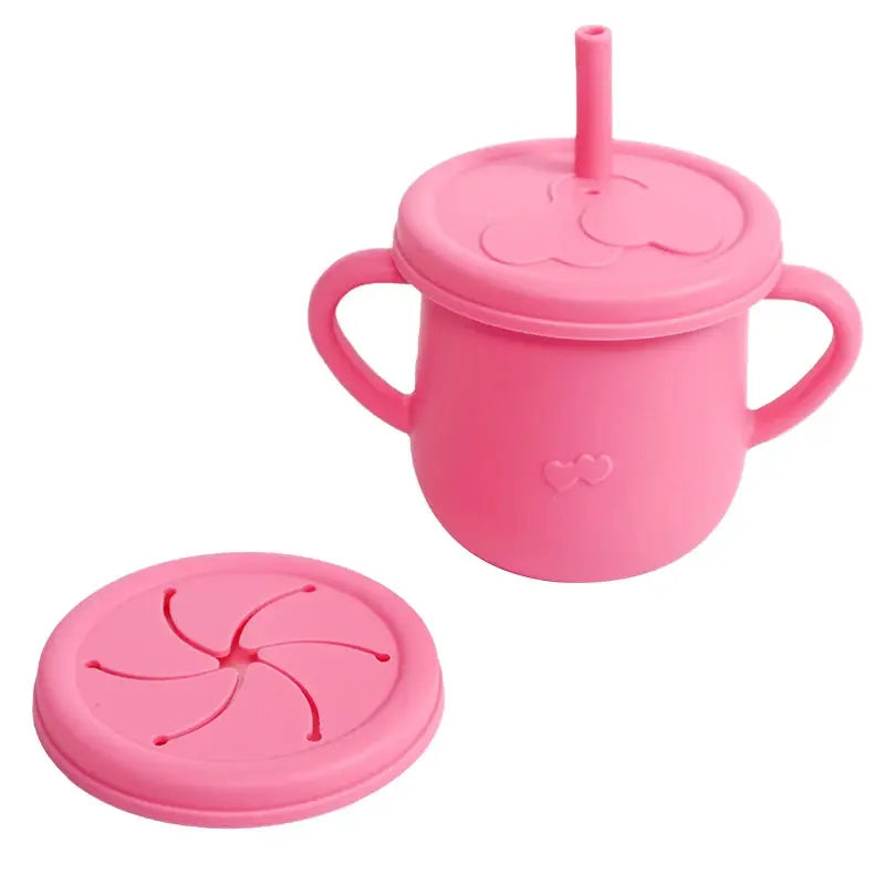 Silicone Baby Straw Cup With Handles And Lids Cute Training Sippy Cup For Toddlers Reusable Feeding Snack Cup