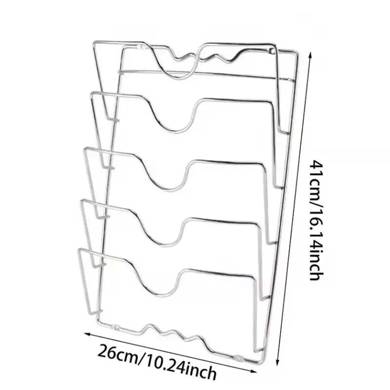 Simples Market five-layer metal wall-hanging pot lid rack; rust-free kitchen storage organizer (41×26 cm).