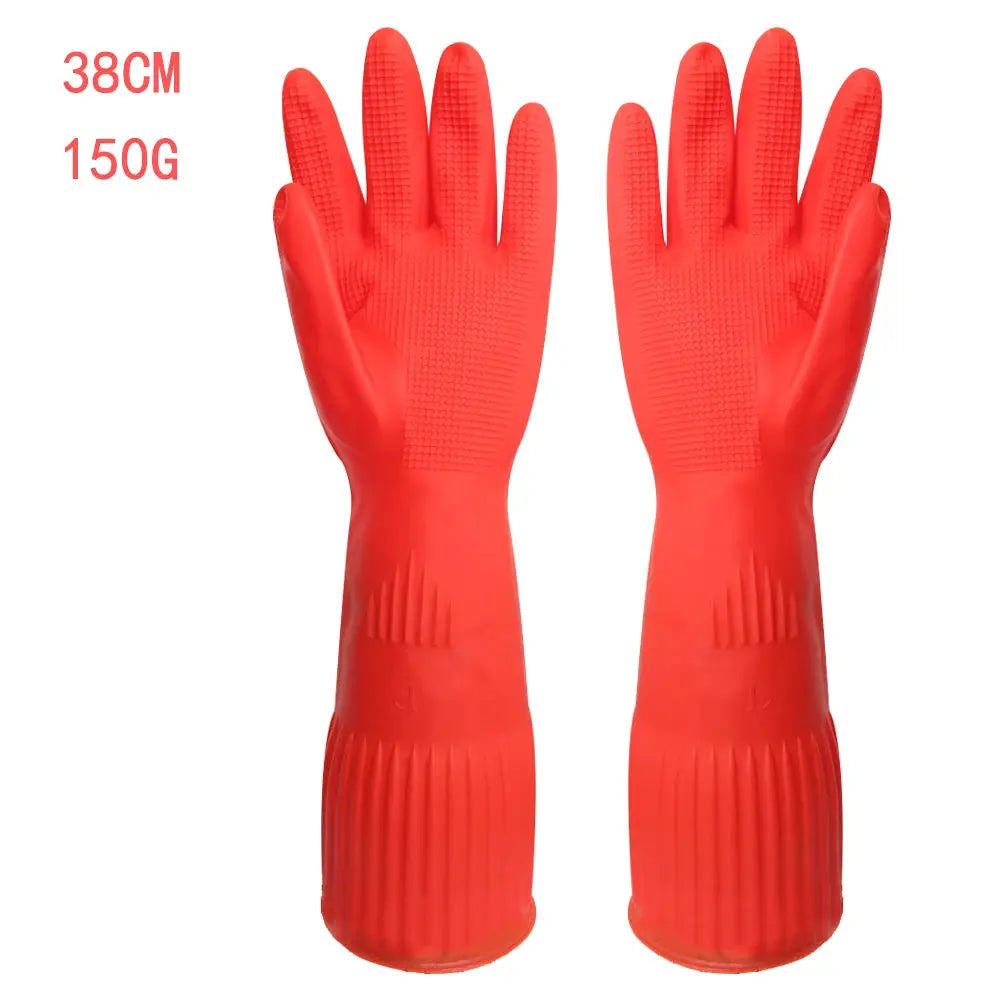 Simples Market red silicone dishwashing gloves, 38cm long with textured palm grip