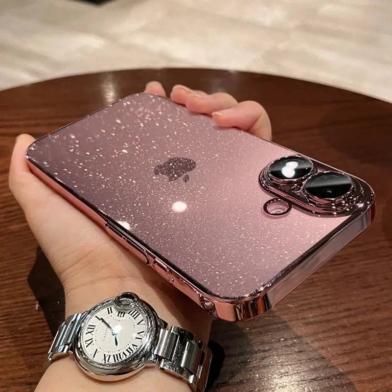 Luxury Glitter Transparent PC Case For iPhone 17 16 15 14 Pro Max 13 11 12 Bling Clear Shockproof Slim Cover