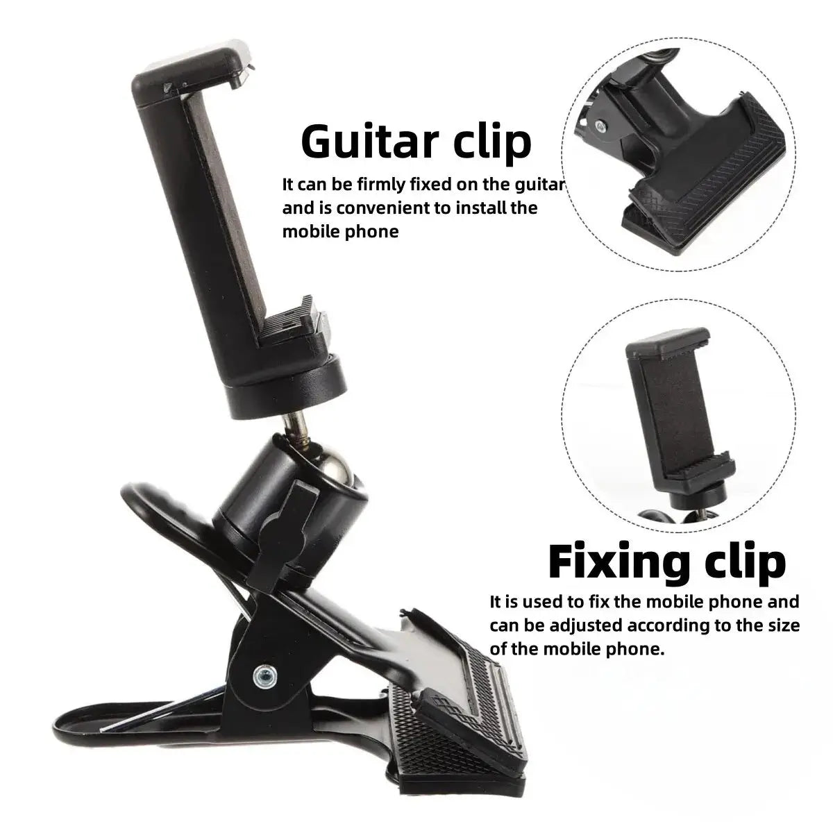 Miwayer Guitar Head Clip Phone Holder for Live Streaming Stand and Tripod Clip for Mobile Phones and Action Cameras