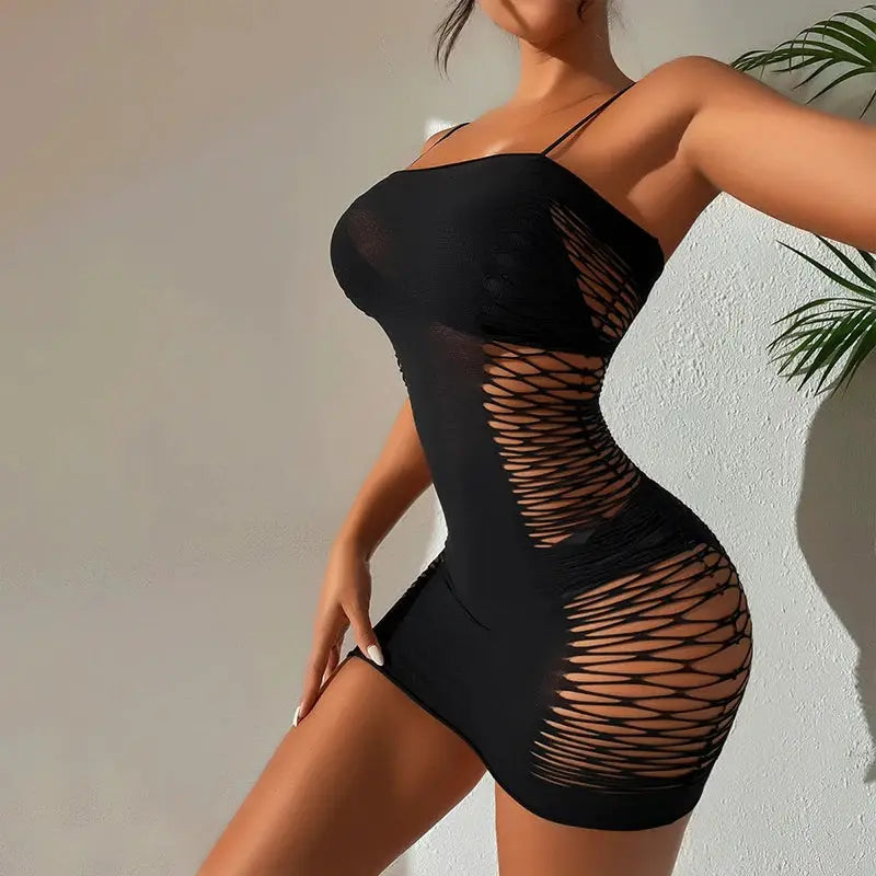 Sexy Sleeveless Bodycon Mini Dress Spaghetti Strap Hollow Clubwear