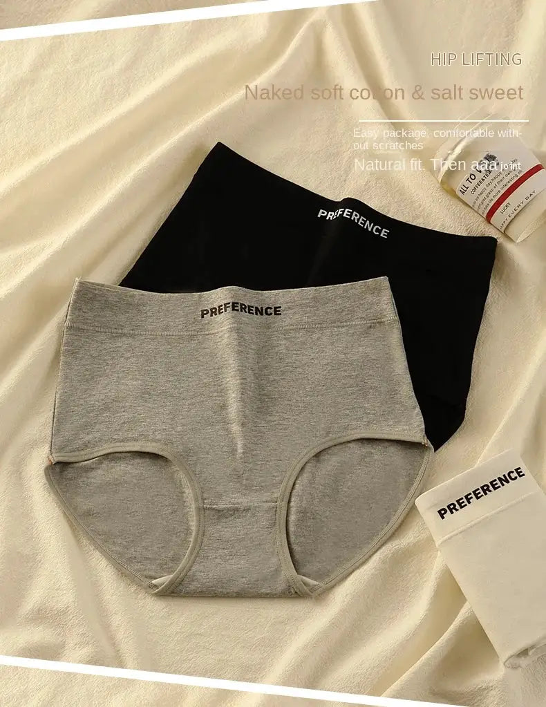 3-piece cotton high-waist panties set for women with Preference branding in gray and black
