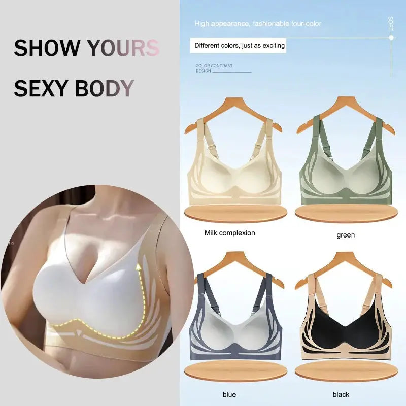 Push-up bra set by Simples Market, seamless wireless, 4-color assortment: milk complexion, green, blue, black