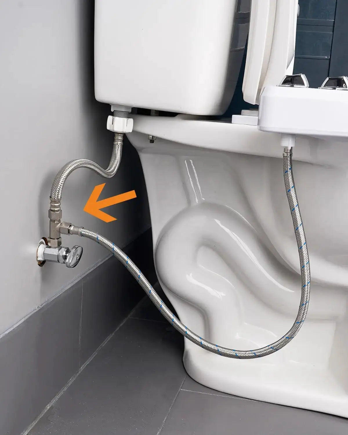 Brass T valve adapter for toilet bidet with braided stainless hoses