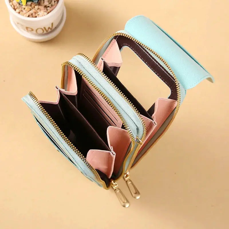 Crazy Bag by Simples Market: mint crossbody phone bag with pink card slots and multiple compartments