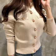 LuxeWeave Autumn Wool Cotton Blend Cardigan Coat For Women Slim Fit With Single Button Closure Knit