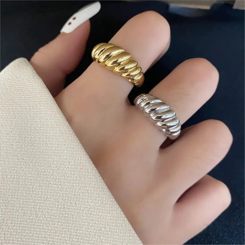 925 Sterling Silver Twisted Croissant Ring Unisex Minimalist Geometric Texture Vintage Jewelry Gift