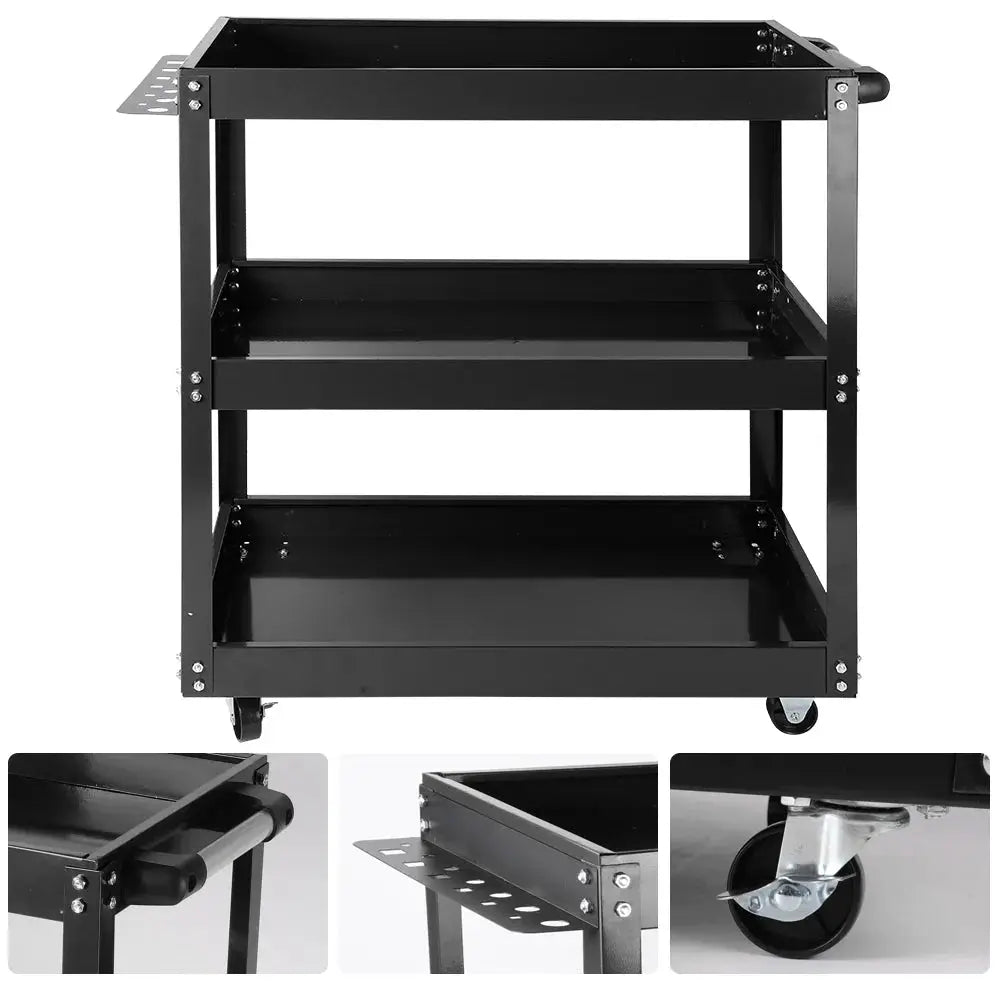 Heavy Duty Rolling Tool Cart With Wheels Three Tier Portable Utility Garage Cart Collapsible Storage Cart