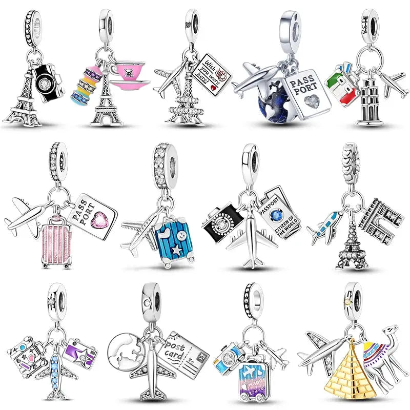 Travel Charm 925 Silver Plane Pendant Eiffel Tower Bead Charm For Bracelet Women Fashion Jewelry