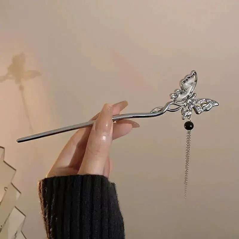 2026 Chinese Style Butterfly Flower Tassel Hair Stick For Women Vintage Metal Hanfu Chopstick Hair Accessories