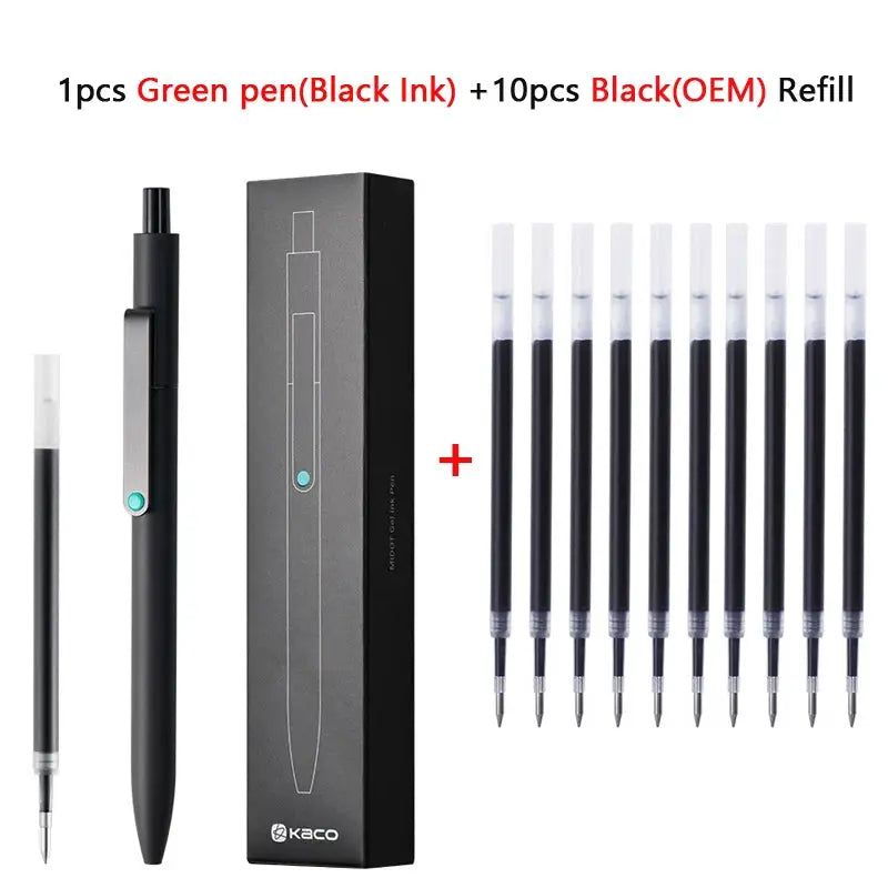 KACO MIDOT 0.5mm gel pen set with green pen and 10 black refills