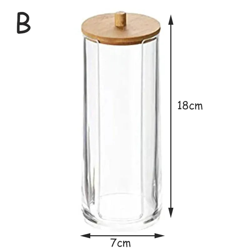 ClearNest Acrylic Storage Box Bathroom Organizer Transparent Box With Bamboo Lid For Cotton Pads Swabs QTips