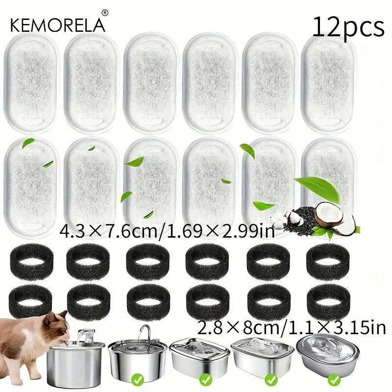 12 Or 15 Pack Cat Water Fountain Activated Carbon Sponge Filters For Stainless Steel Pet Water Dispenser