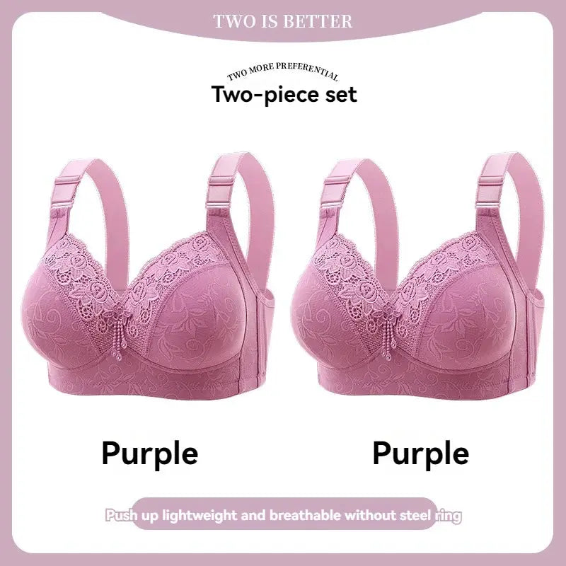 Two purple lace bras set for women by Simples Market with adjustable straps