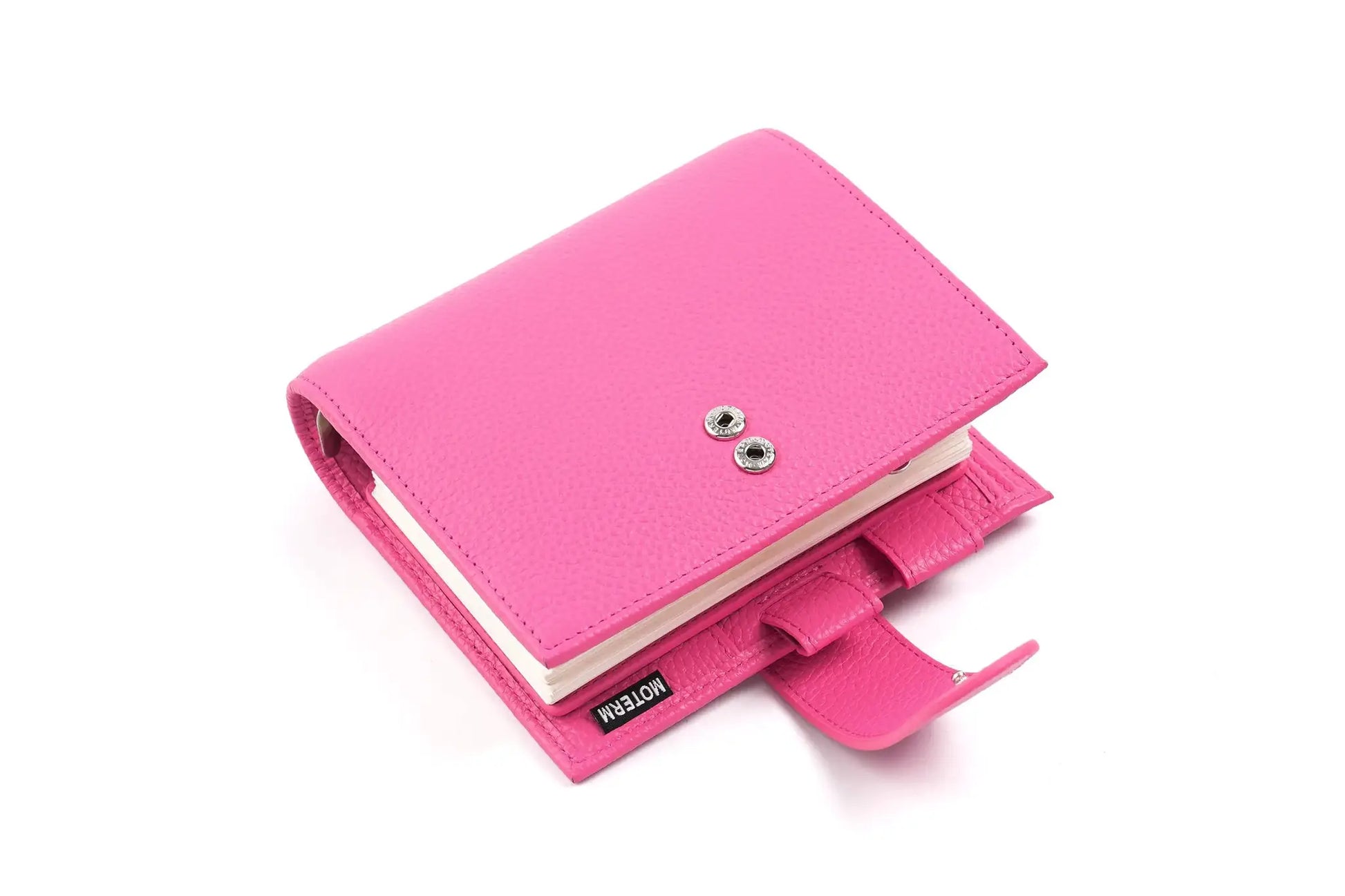 Moterm Luxe 2.0 pink pocket planner in pebble-grain leather with 30mm ring binder, Simples Market