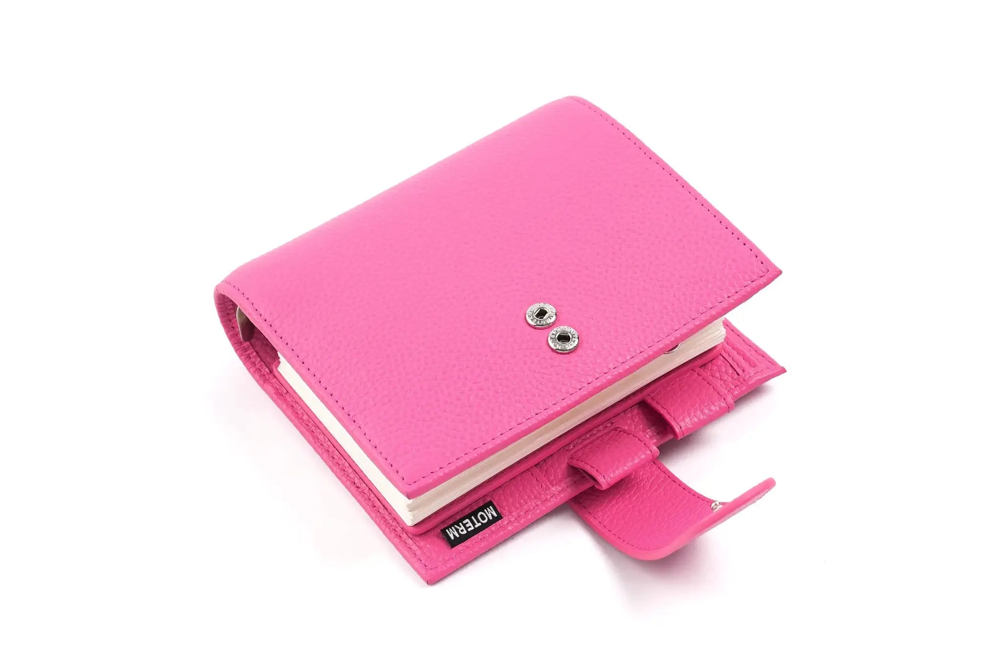 Moterm Luxe 2.0 pink pocket planner in pebble-grain leather with 30mm ring binder, Simples Market