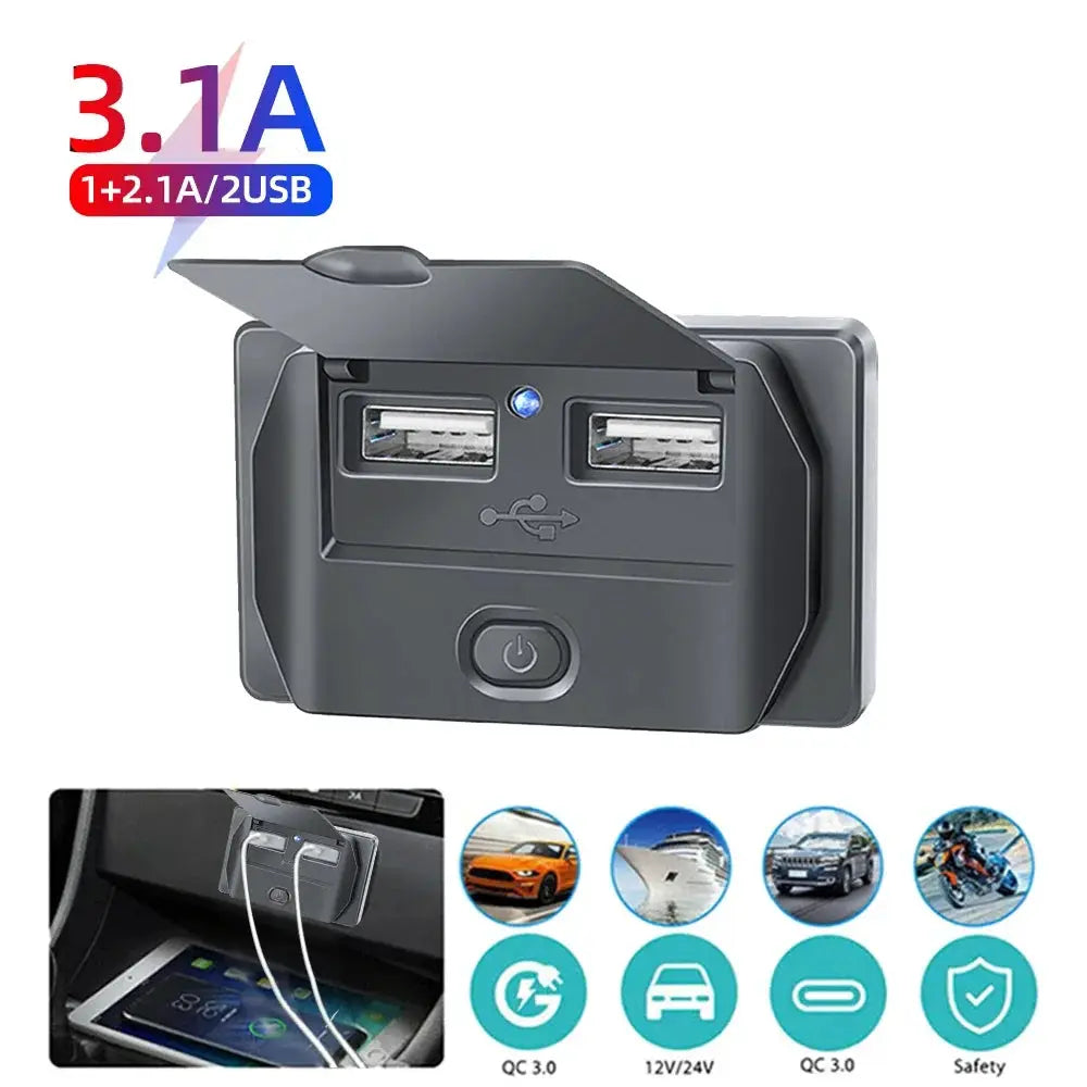 Car Charger Socket Adapter With Switch 2-4 Ports Charging Splitter For Bus RV ATV Truck Boat 12V 24V PD QC3