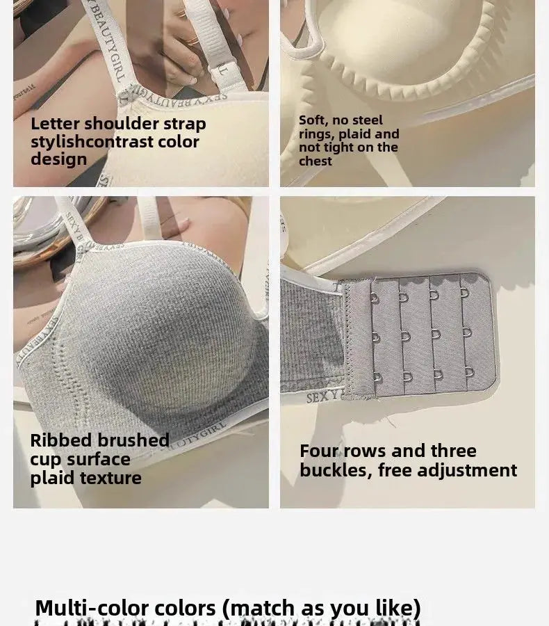 Push-up wireless bra in beige with adjustable straps and ribbed cup texture