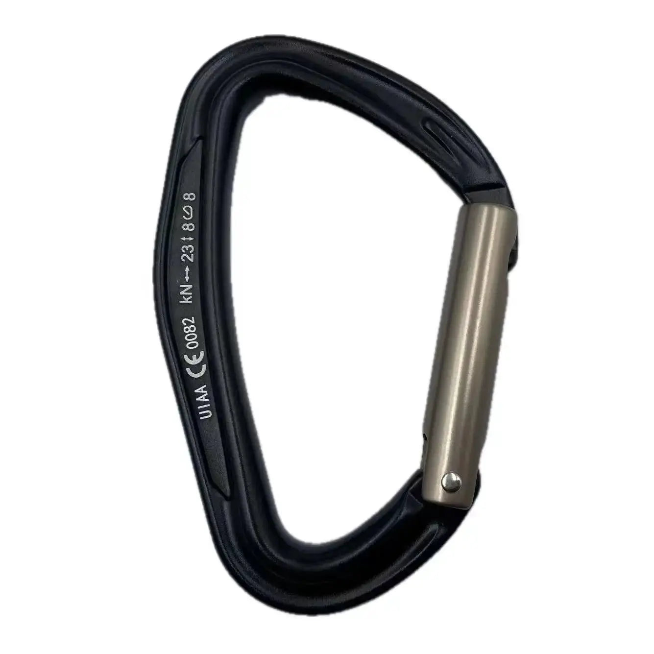 Climbing carabiner CLIWIZ SGM7118 curved D-style, black body with silver gate, aluminum, CE/UIAA certified