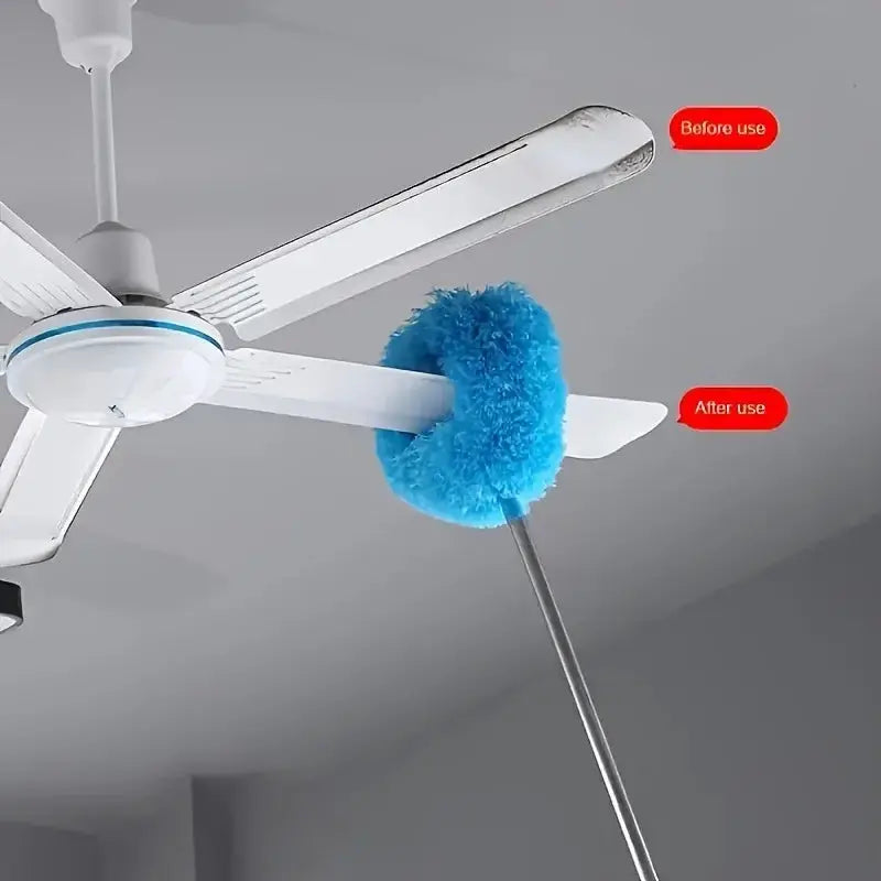 Microfiber ceiling fan duster with extendable 80 cm handle and blue head