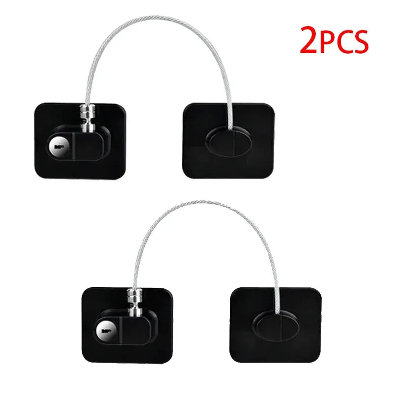 Simples Market baby safety lock with metal cable for window and fridge openings, 2pcs, black plates