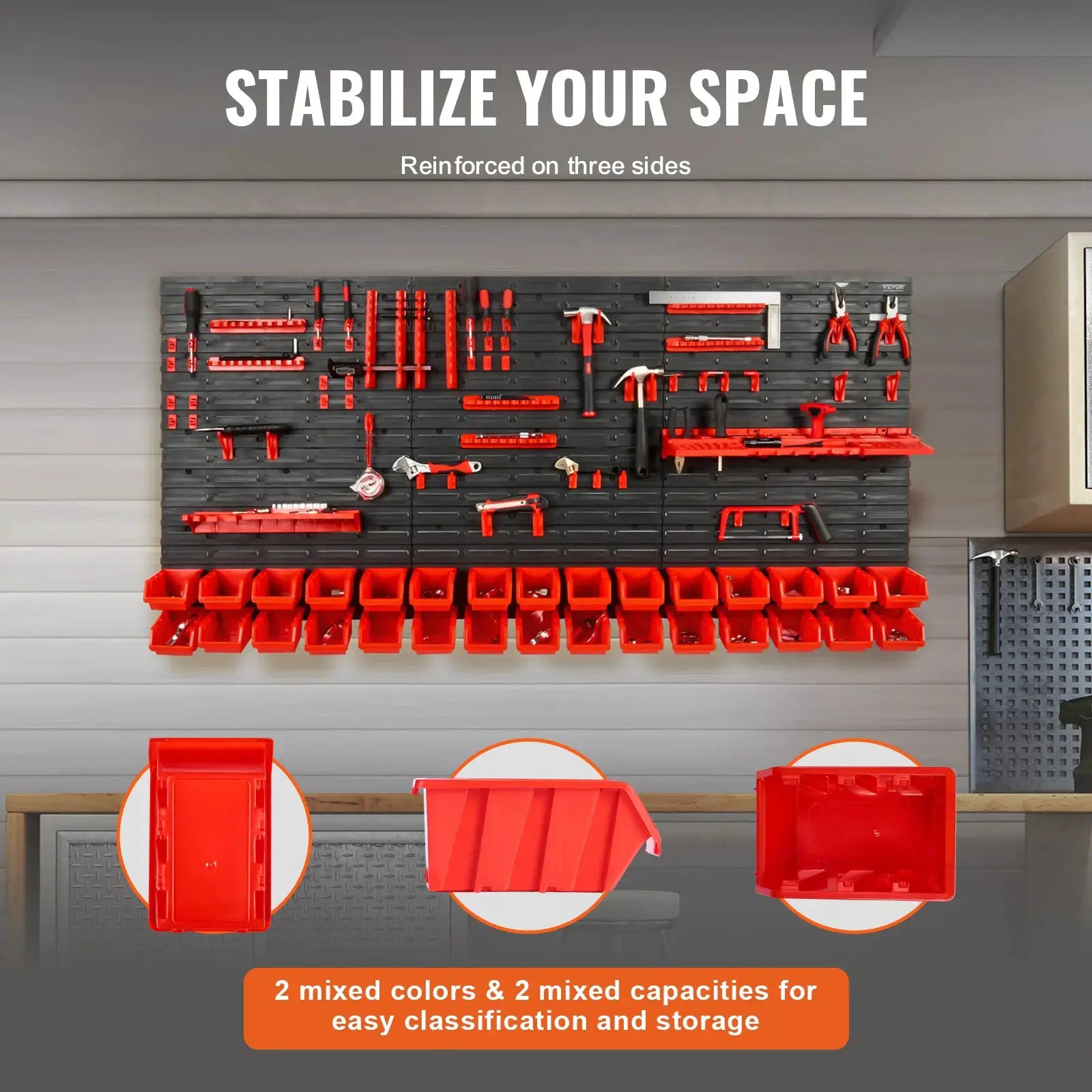SucceBuy 30 Bin Wall Mounted Storage Bins Rack Organizer For Garage With Wall Panels Hooks For Screws Nails