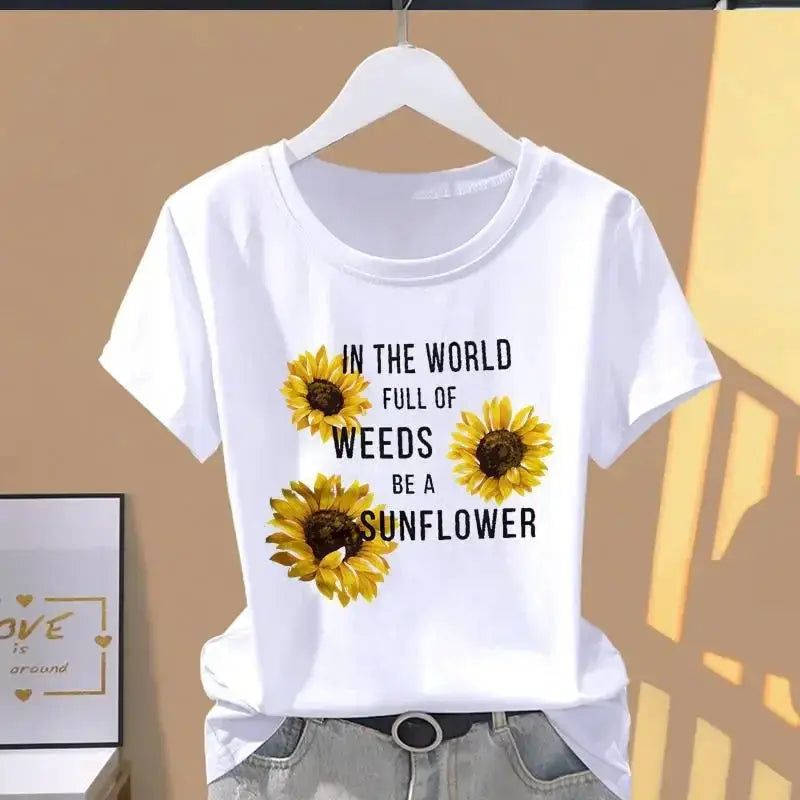 Women Floral Print Oversized Short Sleeve T Shirt Graphic Tee Casual Everyday Summer Top