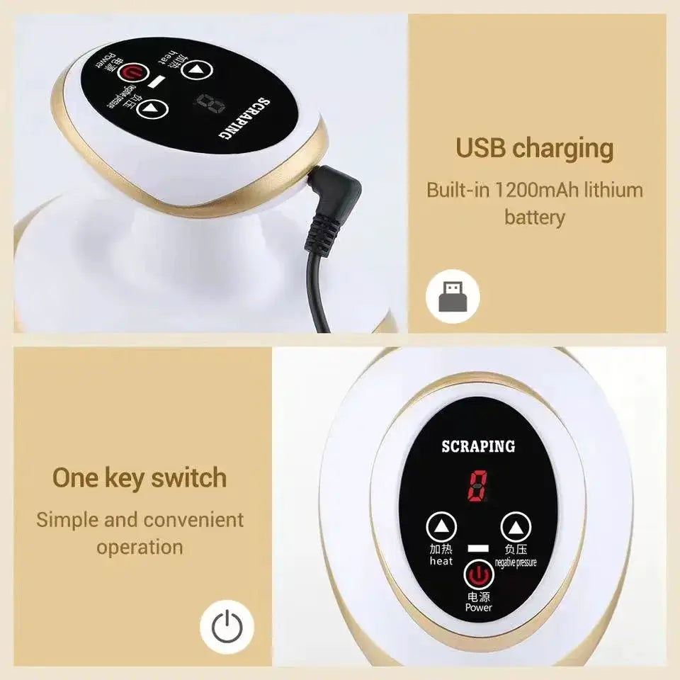 Simples Market electric scraping massage cupping massager with USB charging and built-in 1200mAh battery, white and gold