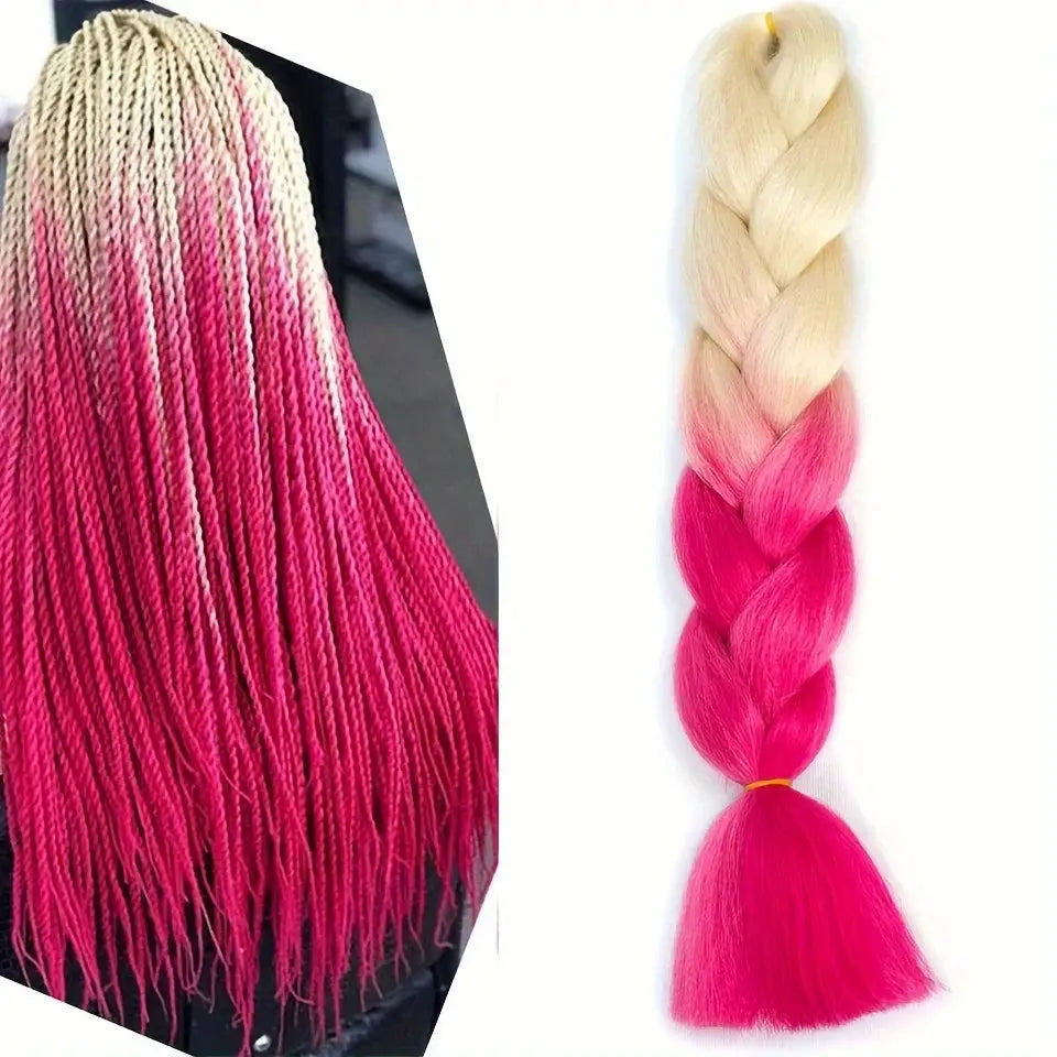 Simples Market 24in jumbo braiding hair extensions, synthetic Afro ombre pink to blonde, two items shown