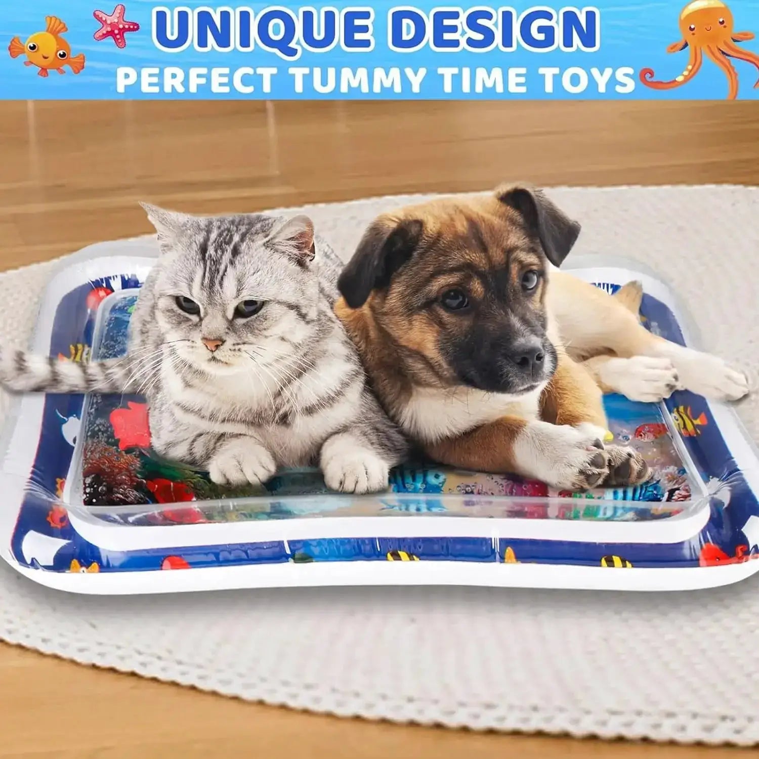 Water Sensory Play Mat Thickened Inflatable Pet Water Mat For Cats And Dogs With Ocean Theme And Fish Design