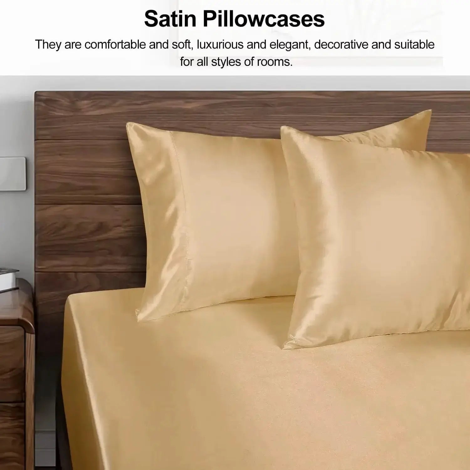 Satin pillowcase by Simples Market in golden beige, silky-soft pillow cover.