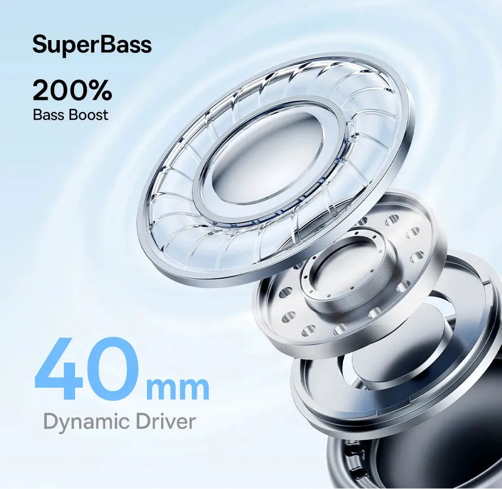 Baseus wireless over-ear foldable headphones with 40mm dynamic driver, Bluetooth 6.0, 80h playtime, spatial audio