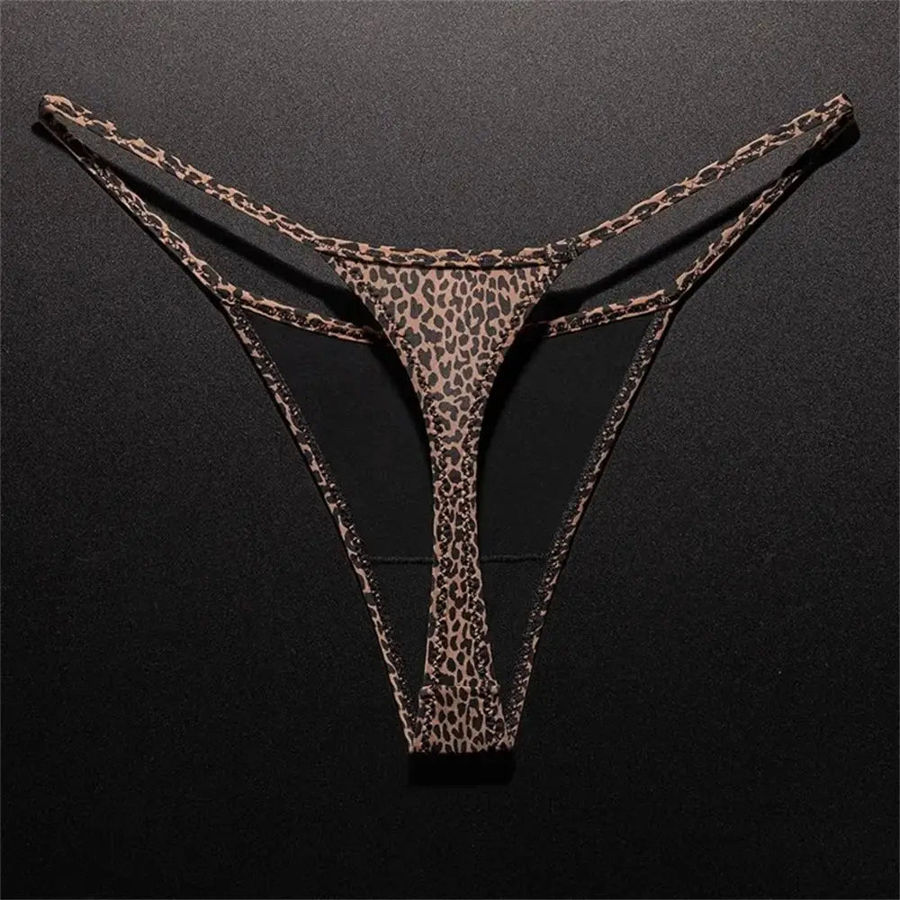 Leopard print high-slit thong by Simples Market, ice silk seamless G-string for women