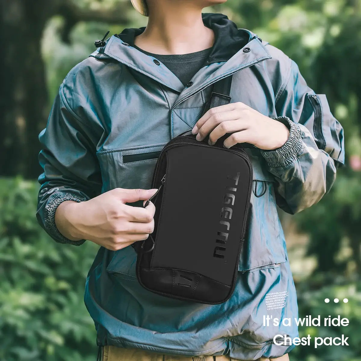 Tigernu chest bag for men, black crossbody bag that fits a 9.7-inch tablet