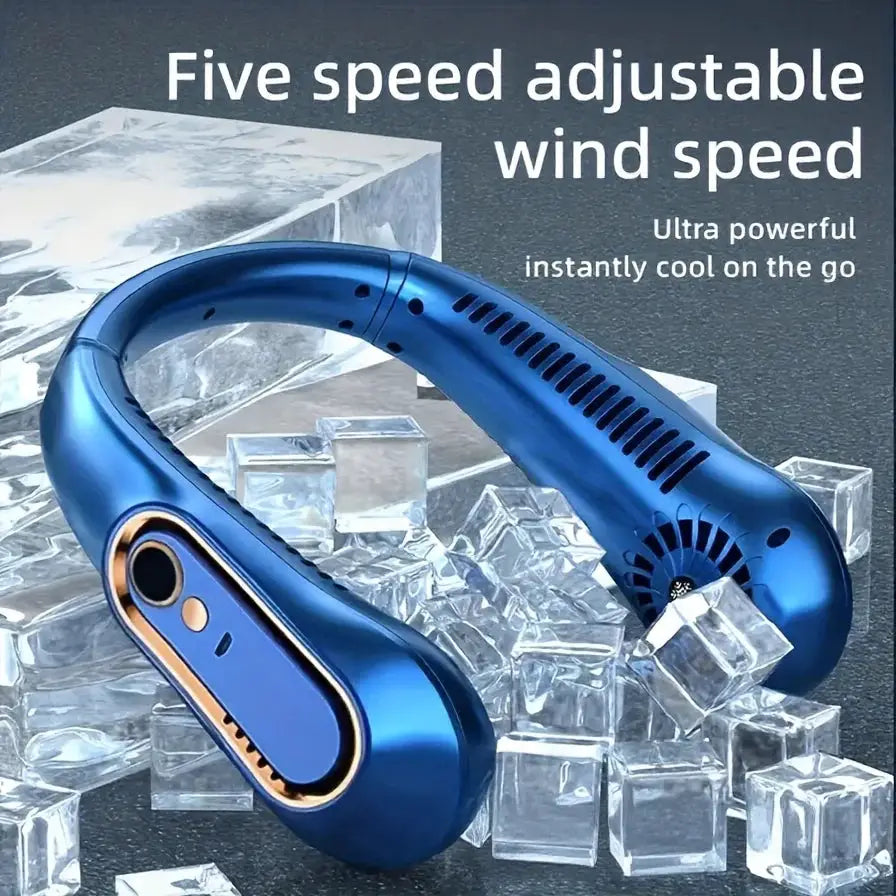Free Hands No Leaf Neck Hanging Fan Portable Mini Turbine Fan With Digital Display USB Charging For Outdoor Hiking Camping