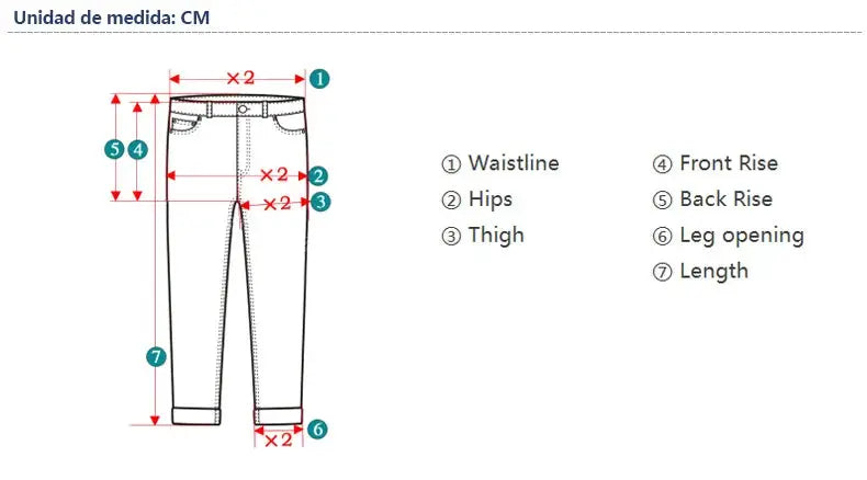HIQOR men's cotton cargo pants measurement chart with waist, hips, thigh, front/back rise, leg opening and length (cm)