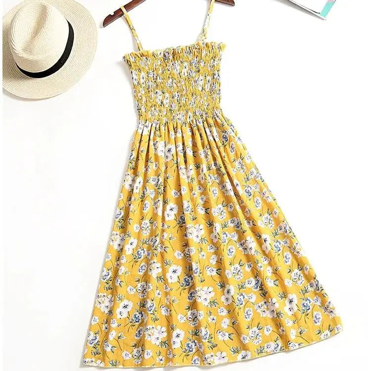 Summer Chiffon Camisole Dress For Women Elastic Waist Spaghetti Straps
