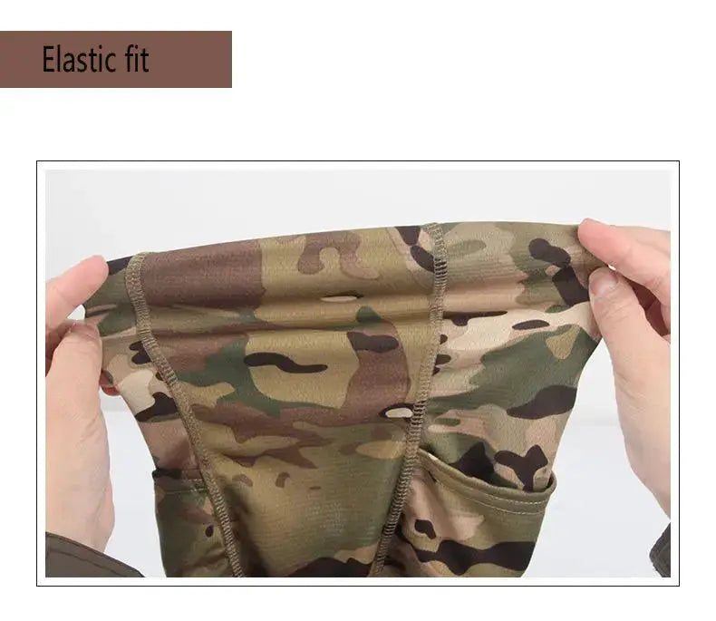 Camouflage neck gaiter mask with elastic fit for outdoor hiking and sun protection.