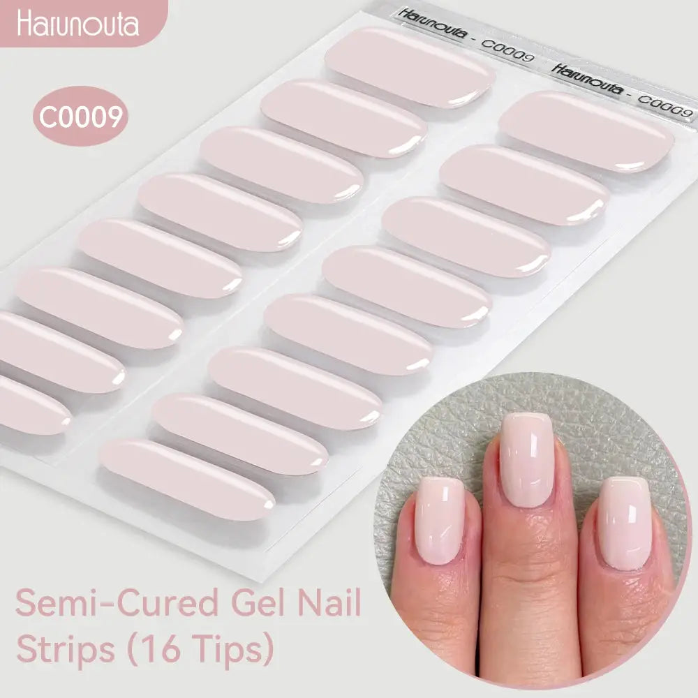 Gel nail strips set, 16 pink gradient semi-cured stickers for DIY nails, Harunouta