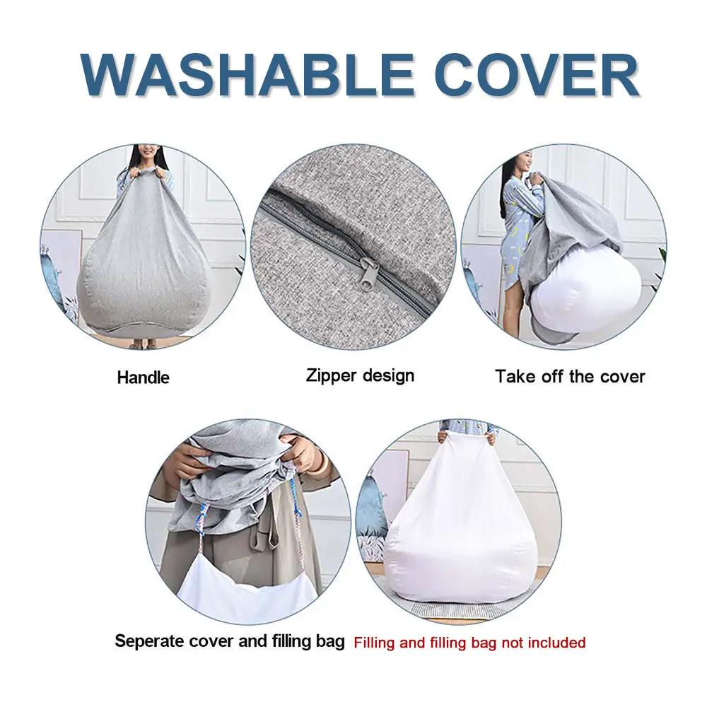 Simples Market washable bean bag chair cover in gray linen, with zipper and handle