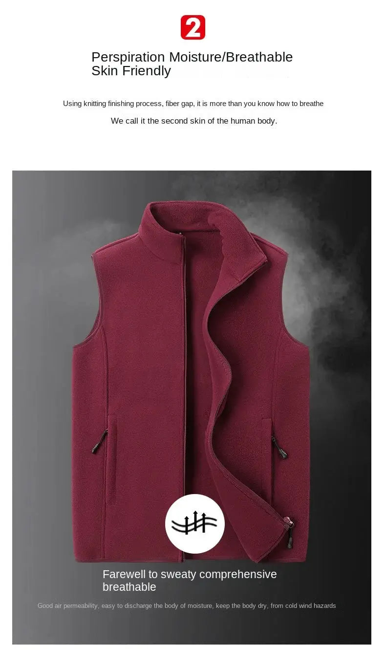 Men's burgundy fleece waistcoat vest, warm sleeveless coat for autumn, Simples Market
